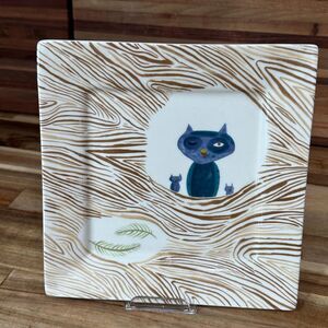 Vtg Winking Owl and Owlet Square Plate - Jessie Hartland, Fishs Eddy - 8” Square